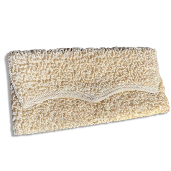 Vintage Hobe Ivory Beaded Clutch Purse – Handcrafted Satin Evening Bag - Picture 1 of 5